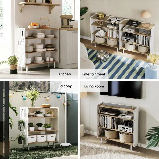 Alt view image 6 of 6 - 4 Tier Bookshelf, Modern Open Bookcase with Pegboard, 32.1 Inches Small Book Shelf Storage Organizer with Adjustable Shelves for Living Room, Bedroom, Home Office