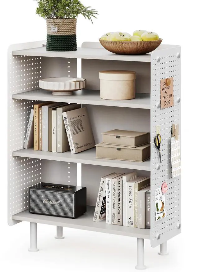 Main image of 4 Tier Bookshelf, Modern Open Bookcase with Pegboard, 24.3 Inches Small Book Shelf Storage Organizer with Adjustable Shelves for Living Room, Bedroom, Home Office