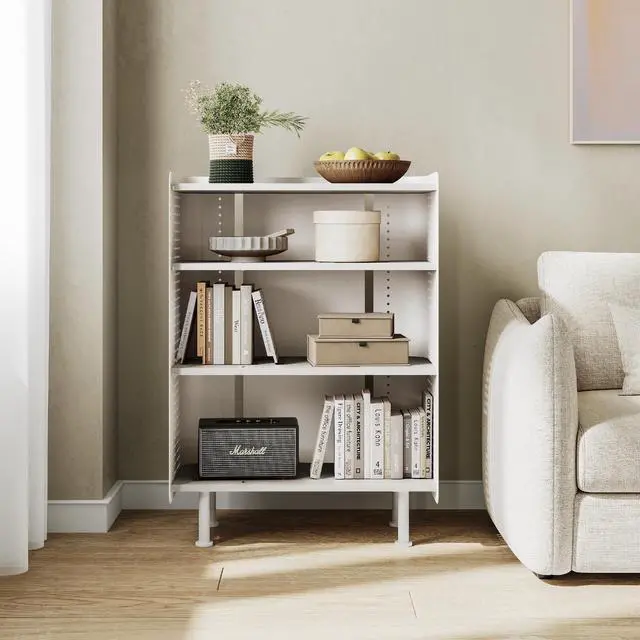 Alt view image 2 of 6 - 4 Tier Bookshelf, Modern Open Bookcase with Pegboard, 24.3 Inches Small Book Shelf Storage Organizer with Adjustable Shelves for Living Room, Bedroom, Home Office