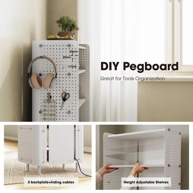 Alt view image 4 of 6 - 4 Tier Bookshelf, Modern Open Bookcase with Pegboard, 24.3 Inches Small Book Shelf Storage Organizer with Adjustable Shelves for Living Room, Bedroom, Home Office