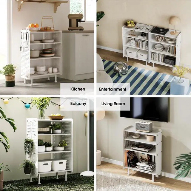 Alt view image 6 of 6 - 4 Tier Bookshelf, Modern Open Bookcase with Pegboard, 24.3 Inches Small Book Shelf Storage Organizer with Adjustable Shelves for Living Room, Bedroom, Home Office