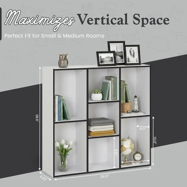 Alt view image 2 of 6 - Haven 7-Shelf Tall Bookshelf, Floor Standing Modern Bookcase Storage Organizer with Vertical Open Shelves for Home Office, Living Room & Bedroom Display, White