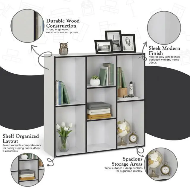 Alt view image 5 of 6 - Haven 7-Shelf Tall Bookshelf, Floor Standing Modern Bookcase Storage Organizer with Vertical Open Shelves for Home Office, Living Room & Bedroom Display, White