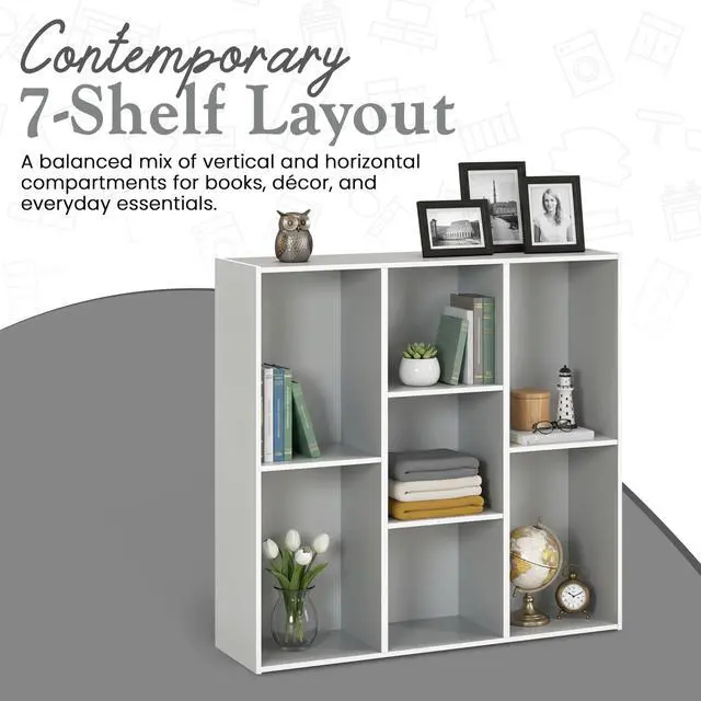 Alt view image 3 of 6 - Haven 7-Shelf Tall Bookshelf, Floor Standing Modern Bookcase Storage Organizer with Vertical Open Shelves for Home Office, Living Room & Bedroom Display, Sage Green