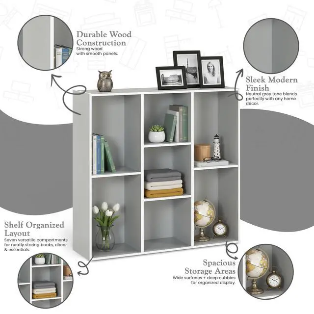 Alt view image 5 of 6 - Haven 7-Shelf Tall Bookshelf, Floor Standing Modern Bookcase Storage Organizer with Vertical Open Shelves for Home Office, Living Room & Bedroom Display, Sage Green