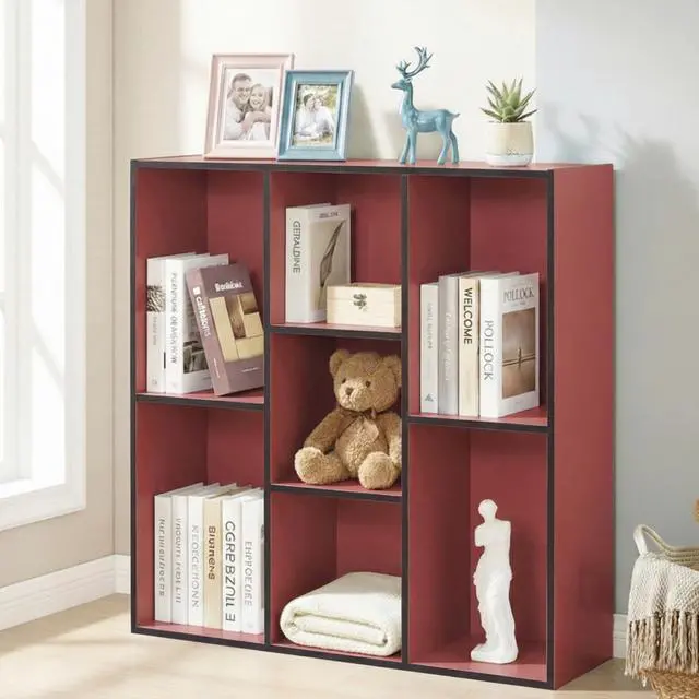 Main image of Haven 7-Shelf Tall Bookshelf, Floor Standing Modern Bookcase Storage Organizer with Vertical Open Shelves for Home Office, Living Room & Bedroom Display, Red