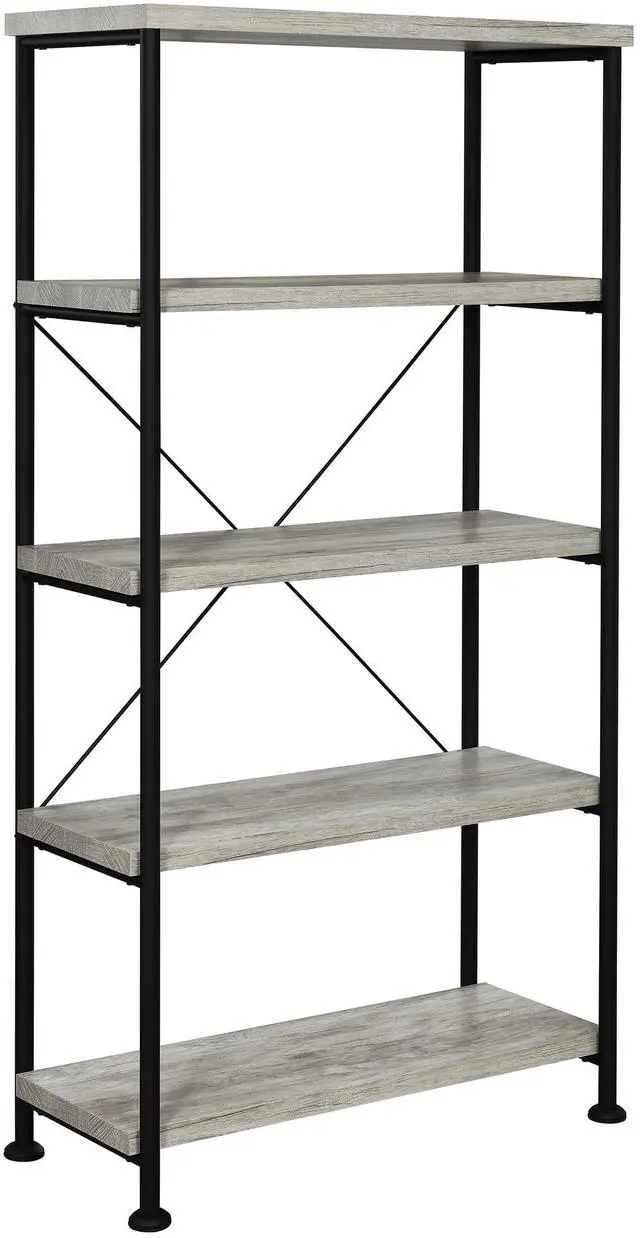 Main image of Coaster Home Furnishings Analiese Rustic Industrial 4-Tier Bookcase Etagere Bookshelf Office Storage Book Shelf Engineered Eco-Friendly Wood Look Laminate Sturdy Black Steel Base Grey Driftwood 801546