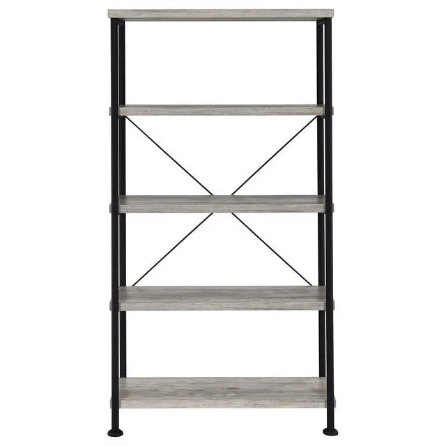 Alt view image 4 of 6 - Coaster Home Furnishings Analiese Rustic Industrial 4-Tier Bookcase Etagere Bookshelf Office Storage Book Shelf Engineered Eco-Friendly Wood Look Laminate Sturdy Black Steel Base Grey Driftwood 801546