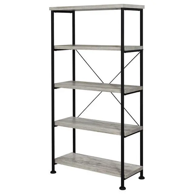 Alt view image 5 of 6 - Coaster Home Furnishings Analiese Rustic Industrial 4-Tier Bookcase Etagere Bookshelf Office Storage Book Shelf Engineered Eco-Friendly Wood Look Laminate Sturdy Black Steel Base Grey Driftwood 801546
