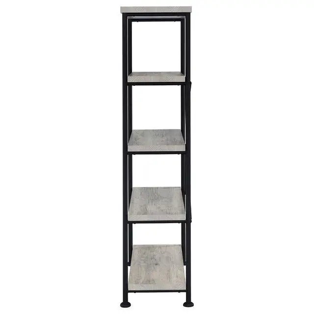 Alt view image 6 of 6 - Coaster Home Furnishings Analiese Rustic Industrial 4-Tier Bookcase Etagere Bookshelf Office Storage Book Shelf Engineered Eco-Friendly Wood Look Laminate Sturdy Black Steel Base Grey Driftwood 801546