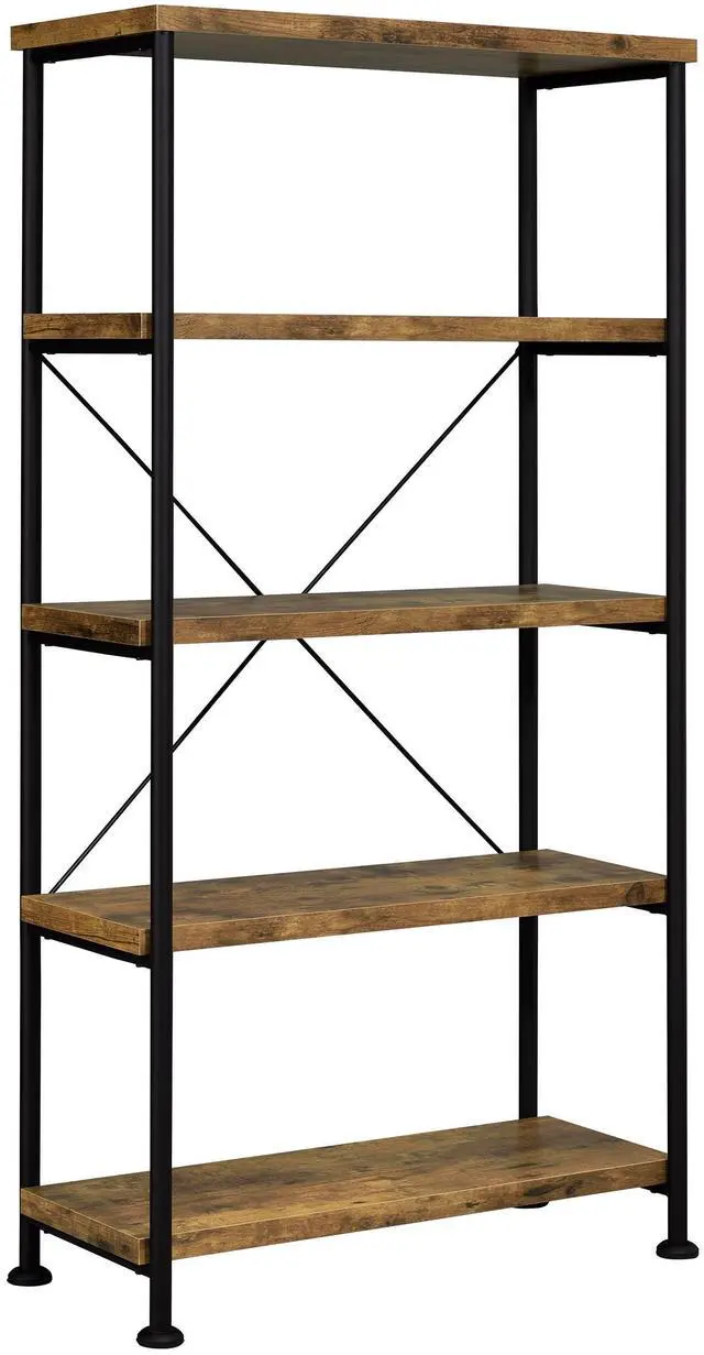 Main image of Coaster Home Furnishings Analiese Rustic Industrial 4-Tier Bookcase Etagere Bookshelf Office Storage Book Shelf Engineered Eco-Friendly Wood Look Laminate Sturdy Black Steel Base Rustic Nutmeg 801542