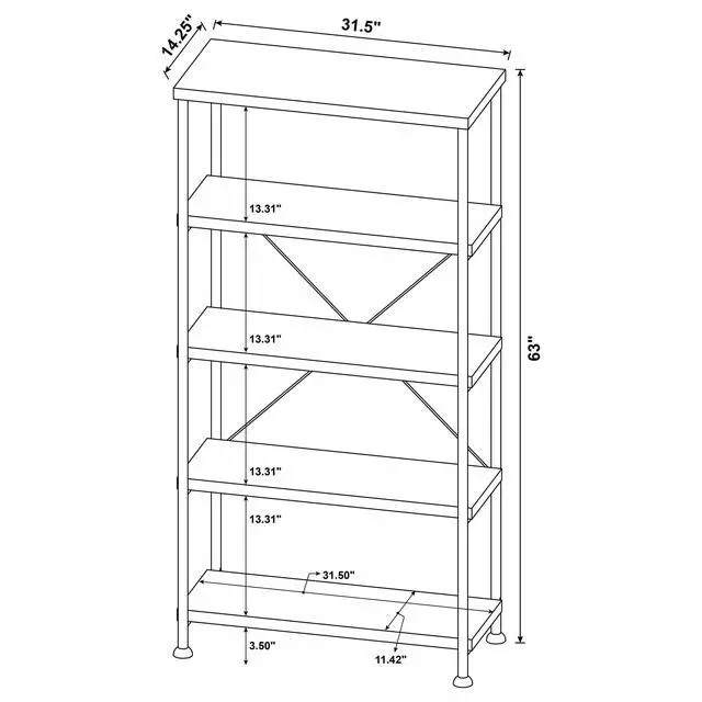 Alt view image 3 of 6 - Coaster Home Furnishings Analiese Rustic Industrial 4-Tier Bookcase Etagere Bookshelf Office Storage Book Shelf Engineered Eco-Friendly Wood Look Laminate Sturdy Black Steel Base Rustic Nutmeg 801542