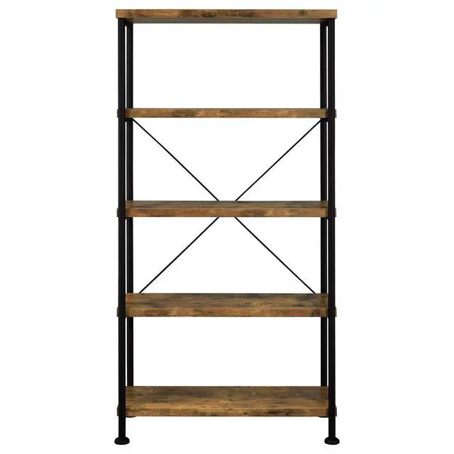 Alt view image 4 of 6 - Coaster Home Furnishings Analiese Rustic Industrial 4-Tier Bookcase Etagere Bookshelf Office Storage Book Shelf Engineered Eco-Friendly Wood Look Laminate Sturdy Black Steel Base Rustic Nutmeg 801542