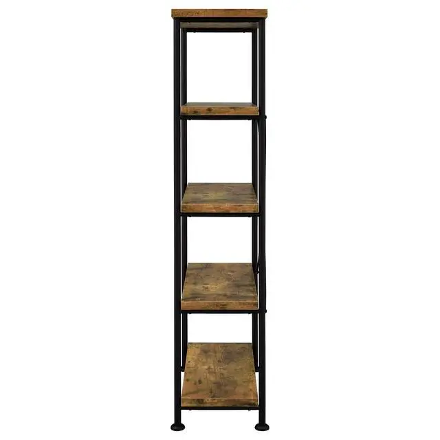 Alt view image 5 of 6 - Coaster Home Furnishings Analiese Rustic Industrial 4-Tier Bookcase Etagere Bookshelf Office Storage Book Shelf Engineered Eco-Friendly Wood Look Laminate Sturdy Black Steel Base Rustic Nutmeg 801542