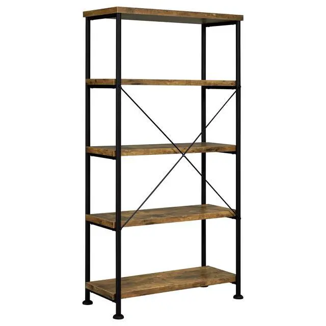 Alt view image 6 of 6 - Coaster Home Furnishings Analiese Rustic Industrial 4-Tier Bookcase Etagere Bookshelf Office Storage Book Shelf Engineered Eco-Friendly Wood Look Laminate Sturdy Black Steel Base Rustic Nutmeg 801542