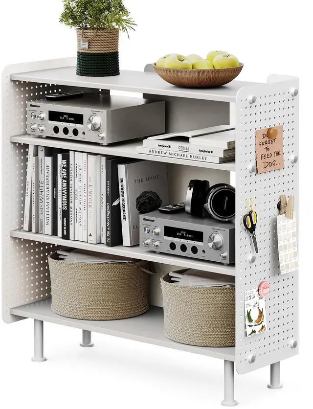 Main image of 4 Tier Bookshelf, Modern Open Bookcase with Pegboard, 32.1 Inches Small Book Shelf Storage Organizer with Adjustable Shelves for Living Room, Bedroom, Home Office