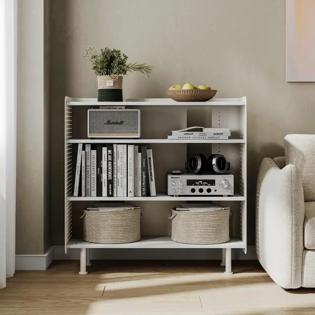 Alt view image 2 of 6 - 4 Tier Bookshelf, Modern Open Bookcase with Pegboard, 32.1 Inches Small Book Shelf Storage Organizer with Adjustable Shelves for Living Room, Bedroom, Home Office