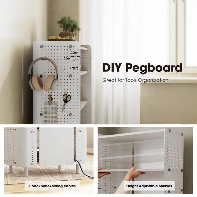 Alt view image 4 of 6 - 4 Tier Bookshelf, Modern Open Bookcase with Pegboard, 32.1 Inches Small Book Shelf Storage Organizer with Adjustable Shelves for Living Room, Bedroom, Home Office