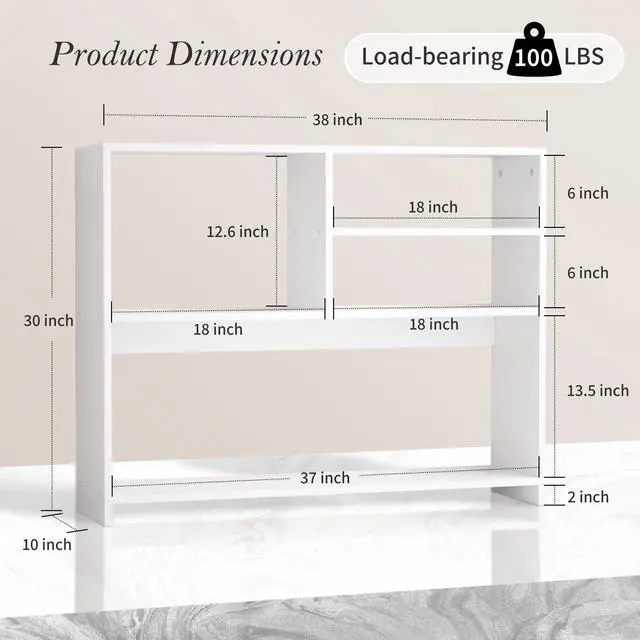 Alt view image 2 of 6 - Desktop Bookshelf Organizer, 4-Tier Desk Shelf with Hutch for Computer Desk, Wall Shelf Organizer & Room Decor Aesthetic, Dorm & Office Storage for Books, Laptop (White/38 in)