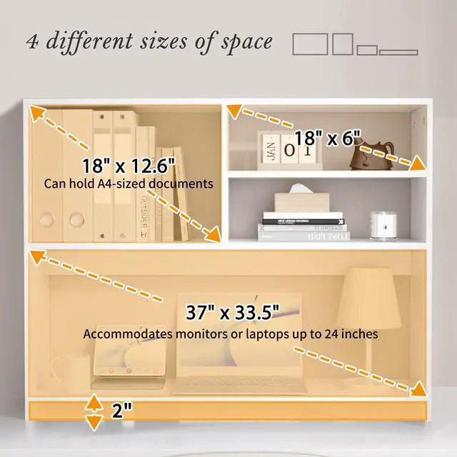 Alt view image 4 of 6 - Desktop Bookshelf Organizer, 4-Tier Desk Shelf with Hutch for Computer Desk, Wall Shelf Organizer & Room Decor Aesthetic, Dorm & Office Storage for Books, Laptop (White/38 in)