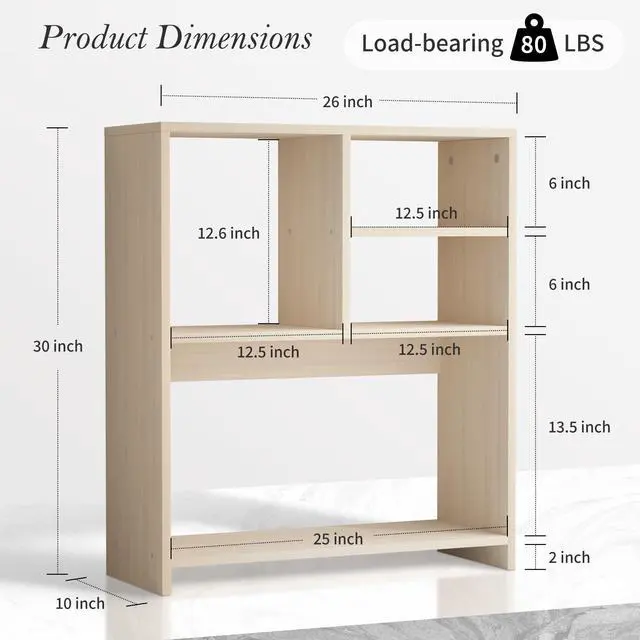 Alt view image 2 of 6 - Desktop Bookshelf Organizer, 4-Tier Desk Shelf with Hutch for Computer Desk, Wall Shelf Organizer & Room Decor Aesthetic, Dorm & Office Storage for Books, Laptop (White Wood/26 in)