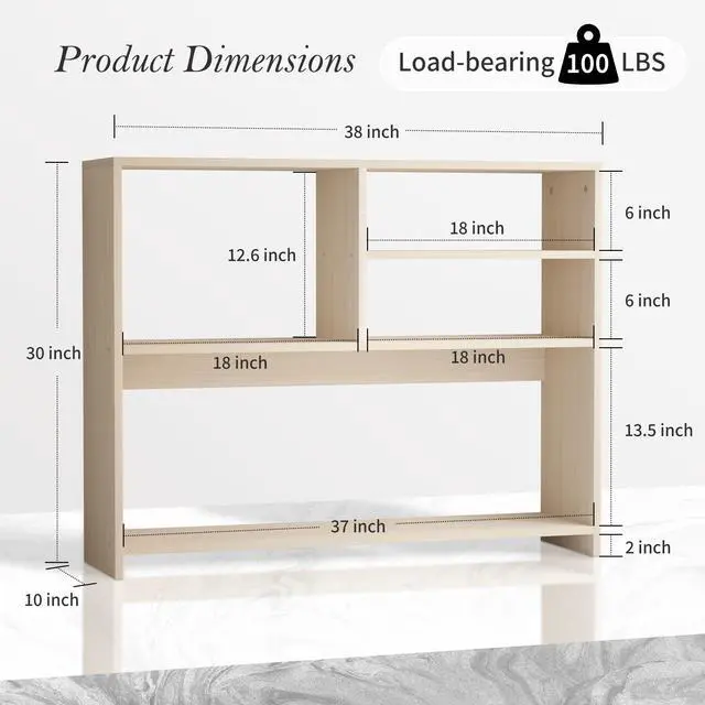 Alt view image 2 of 6 - Desktop Bookshelf Organizer, 4-Tier Desk Shelf with Hutch for Computer Desk, Wall Shelf Organizer & Room Decor Aesthetic, Dorm & Office Storage for Books, Laptop (White Wood/38 in)
