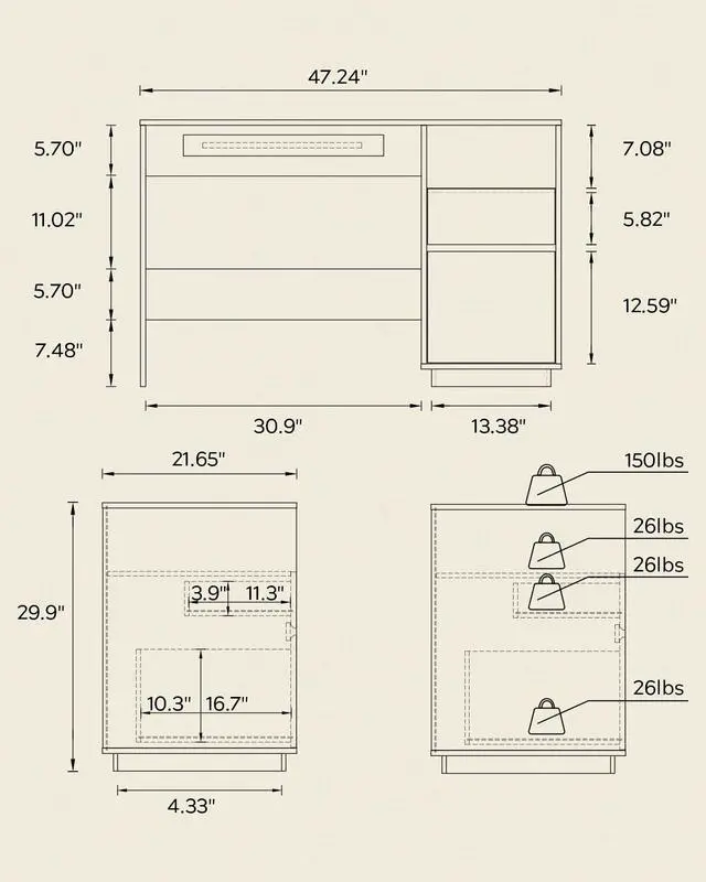 Alt view image 2 of 6 - 47" Executive Desk with File Drawer, Farmhouse Computer Desk with Charging Station and Open Storage Compartment Wooden Home Office Desk for Writing Study Working, Light Oak
