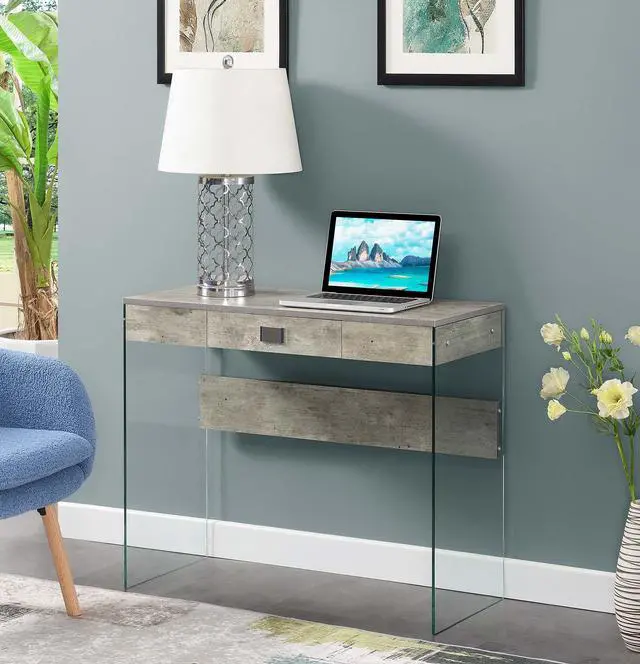 Alt view image 2 of 6 - SoHo 1 Drawer Glass 36 inch Desk, Faux Birch/Glass