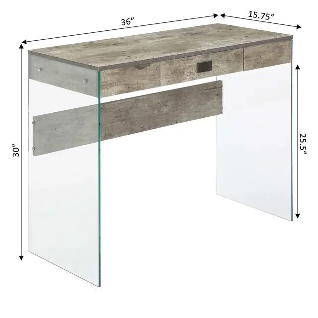 Alt view image 3 of 6 - SoHo 1 Drawer Glass 36 inch Desk, Faux Birch/Glass