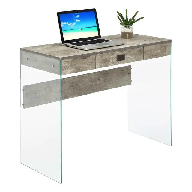 Alt view image 4 of 6 - SoHo 1 Drawer Glass 36 inch Desk, Faux Birch/Glass