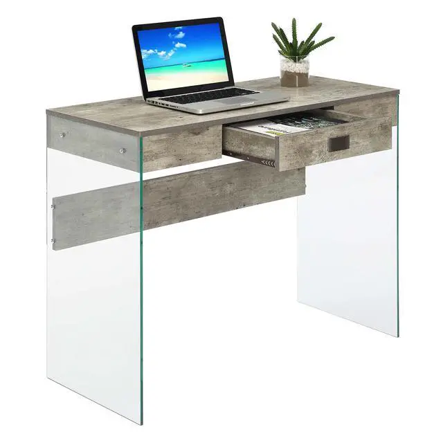 Alt view image 5 of 6 - SoHo 1 Drawer Glass 36 inch Desk, Faux Birch/Glass