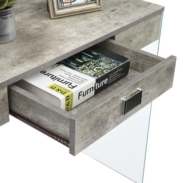 Alt view image 6 of 6 - SoHo 1 Drawer Glass 36 inch Desk, Faux Birch/Glass