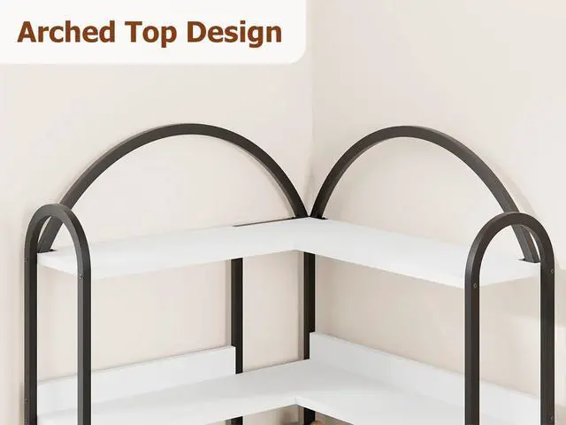 Alt view image 6 of 6 - 5 Tier Bookshelf, Reversible Corner Bookshelf, 68.5" Wooden Bookcase with Open Shelves and Metal Frame, Suitable for Living Room, Bedroom, Office-White