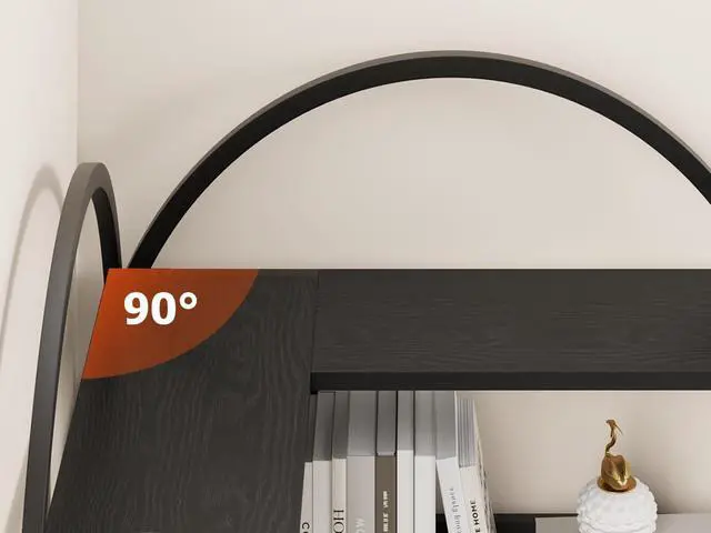 Alt view image 5 of 6 - 5 Tier Bookshelf, Reversible Corner Bookshelf, 68.5" Wooden Bookcase with Open Shelves and Metal Frame, Suitable for Living Room, Bedroom, Office-Black