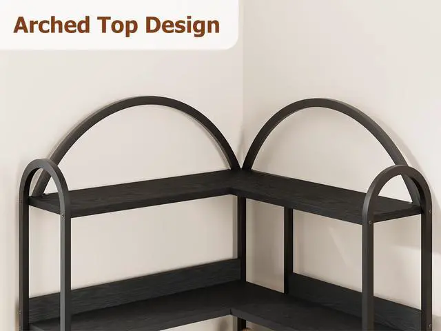 Alt view image 6 of 6 - 5 Tier Bookshelf, Reversible Corner Bookshelf, 68.5" Wooden Bookcase with Open Shelves and Metal Frame, Suitable for Living Room, Bedroom, Office-Black