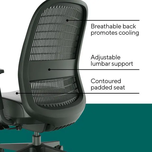 Alt view image 5 of 6 - Workplace 2.0 Ergonomic Task Chair, Polyurethane, Black