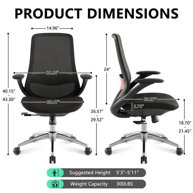 Alt view image 3 of 6 - BV Ergonomic Office Chair, High Back Executive Desk Chair with 2D Armrests,Adjustable Lumbar Support, Breathable Mesh Computer Chair for Home Office & Gaming,Black