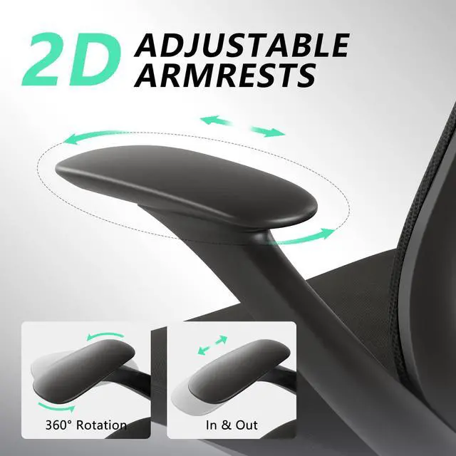 Alt view image 4 of 6 - BV Ergonomic Office Chair, High Back Executive Desk Chair with 2D Armrests,Adjustable Lumbar Support, Breathable Mesh Computer Chair for Home Office & Gaming,Black