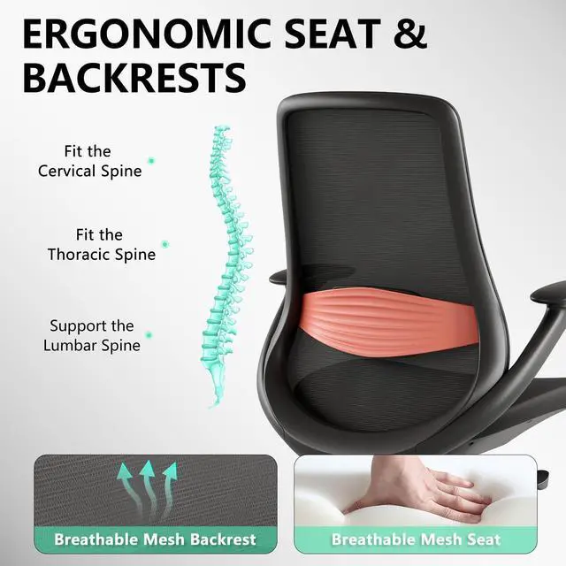 Alt view image 6 of 6 - BV Ergonomic Office Chair, High Back Executive Desk Chair with 2D Armrests,Adjustable Lumbar Support, Breathable Mesh Computer Chair for Home Office & Gaming,Black