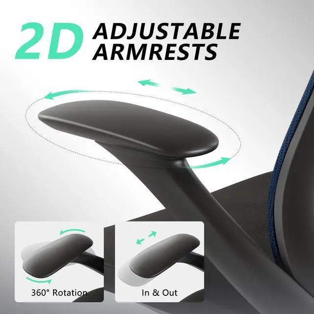 Alt view image 4 of 6 - BV Ergonomic Office Chair, High Back Executive Desk Chair with 2D Armrests,Adjustable Lumbar Support, Breathable Mesh Computer Chair for Home Office & Gaming,Blue