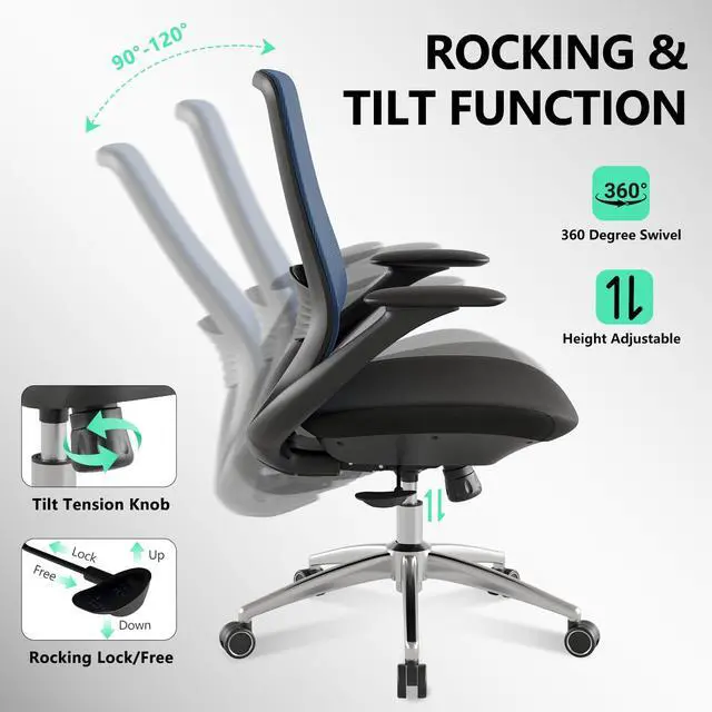 Alt view image 5 of 6 - BV Ergonomic Office Chair, High Back Executive Desk Chair with 2D Armrests,Adjustable Lumbar Support, Breathable Mesh Computer Chair for Home Office & Gaming,Blue
