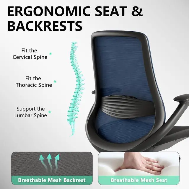 Alt view image 6 of 6 - BV Ergonomic Office Chair, High Back Executive Desk Chair with 2D Armrests,Adjustable Lumbar Support, Breathable Mesh Computer Chair for Home Office & Gaming,Blue