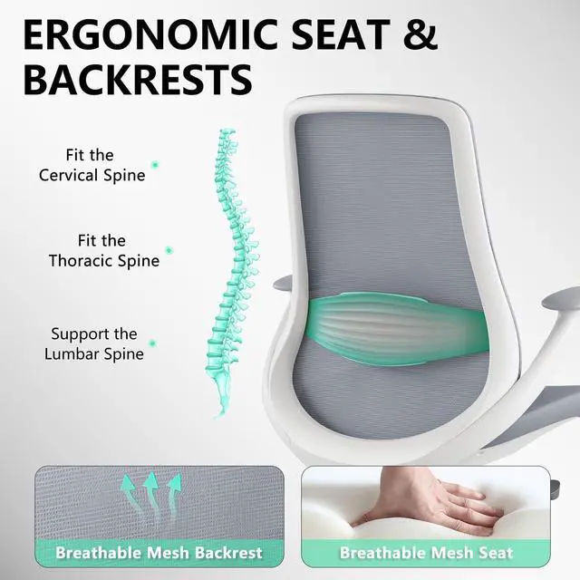 Alt view image 6 of 6 - BV Ergonomic Office Chair, High Back Executive Desk Chair with 2D Armrests,Adjustable Lumbar Support, Breathable Mesh Computer Chair for Home Office & Gaming,Grey