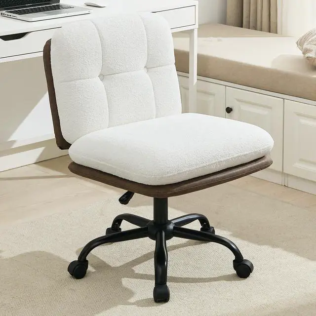Main image of Armless Office Desk Chair with Wheels Wide Seat, Adjustable Height Swivel Comfy Criss Cross Chair for Home, Office, Make Up, Bed Room, Light Beige