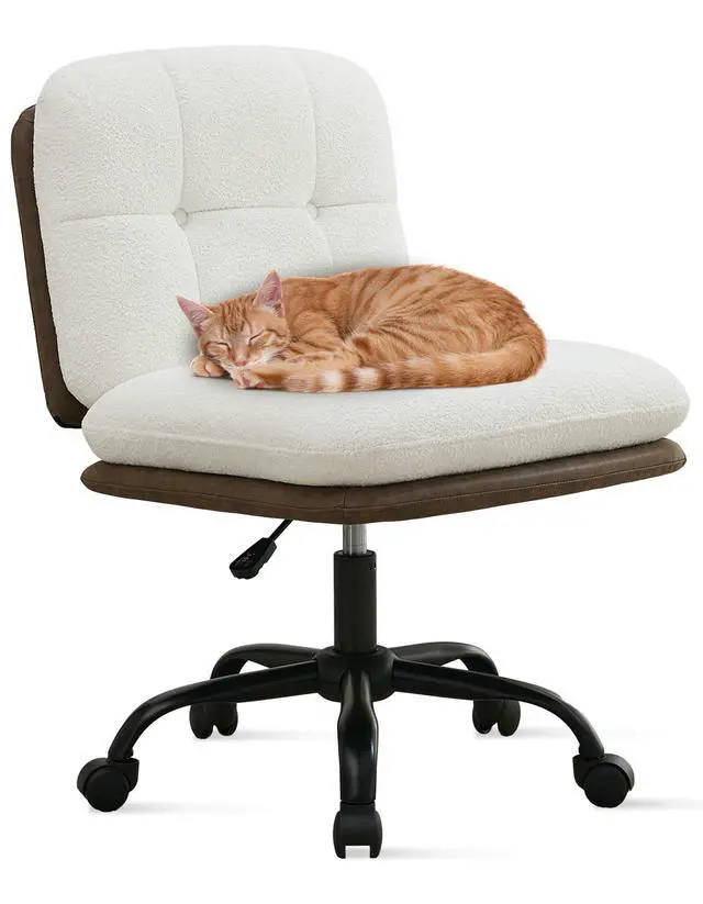 Alt view image 3 of 6 - Armless Office Desk Chair with Wheels Wide Seat, Adjustable Height Swivel Comfy Criss Cross Chair for Home, Office, Make Up, Bed Room, Light Beige