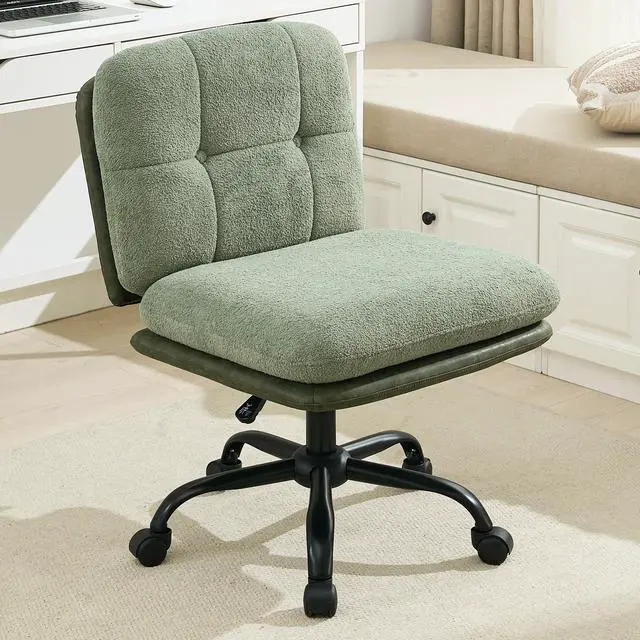 Main image of Armless Office Desk Chair with Wheels Wide Seat, Adjustable Height Swivel Comfy Criss Cross Chair for Home, Office, Make Up, Bed Room, Green