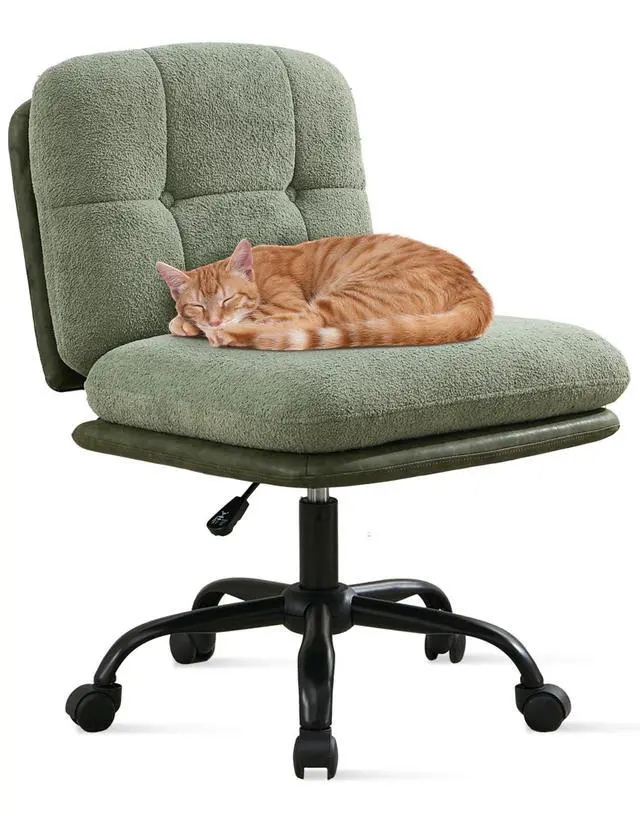 Alt view image 3 of 6 - Armless Office Desk Chair with Wheels Wide Seat, Adjustable Height Swivel Comfy Criss Cross Chair for Home, Office, Make Up, Bed Room, Green