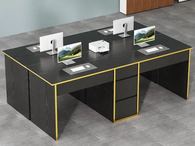 Alt view image 6 of 6 - 78.72 Extra Long Black Desk with Drawers, 2 Person Desk with 5 Storage Drawers, Computer Desk with Storage Shelves,Double Desks Workstation with Shelf for Home Office, Black