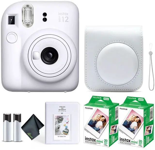 Main image of Instax Mini 12 Instant Camera Clay White Bundle with Fuji Instax Mini Film Value Pack (40 Sheets) + Protective Carrying Case + Photo Album + Microfiber Cleaning Cloth