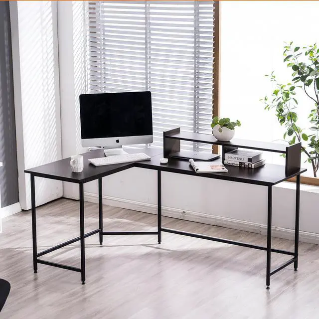 Main image of L Shaped Desk, 62.2" Modern Corner Computer Desk with Monitor Stand for Small Spaces Living Room Home Office Bedroom 6404 (Dark Brown)